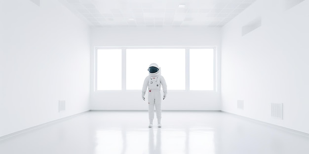 AI Generated AI Generative Astronaut in white empty room Minimal space adventures suit view Graphic Art