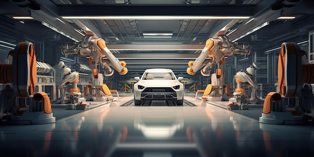 AI Generated AI Generative Automotive fabrieksautoproductie door toekomstige technologie van robots