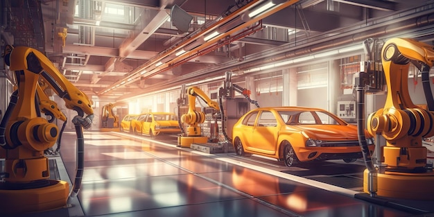 AI Generated AI Generative Automotive fabrieksautoproductie door toekomstige technologie van robots