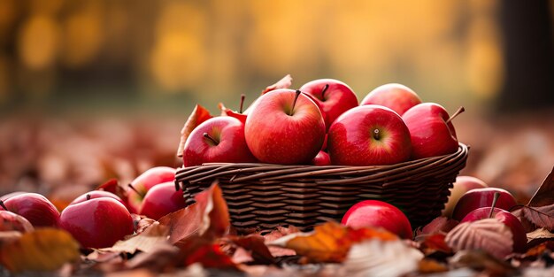 AI Generated AI Generative Autumn fall fresh organic red apples in wooden basket Graphic Art