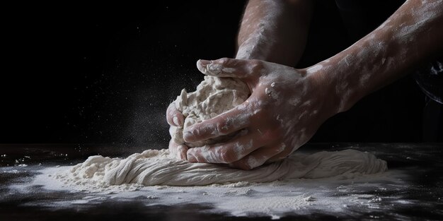 AI Generated AI Generative Bakery meelrollende handen bereiden deeg voor pizza pasta eten maaltijd