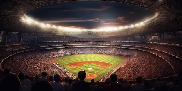 AI Generated AI Generative Baseball game sport arena stadium competition evening light play