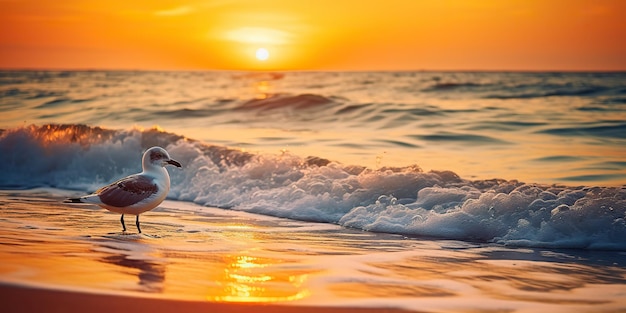 AI Generated AI Generative Beautifil sea nautical sunset beach island with seagull bird Graphic Art