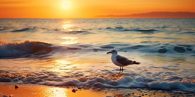 AI Generated AI Generative Beautifil sea nautical sunset beach island with seagull bird