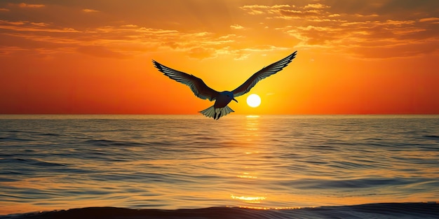 AI Generated AI Generative Beautifil sea nautical sunset beach island with seagull bird