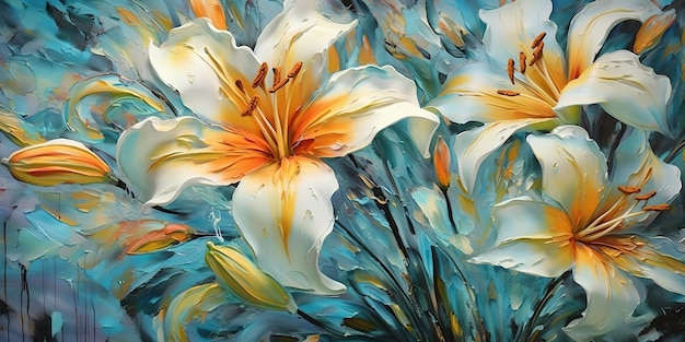 AI Generated AI Generative Beautiful botanic lily flower oil paint illustration Aesthetics floral