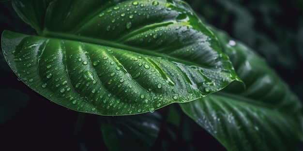 Сгенерированный AI Генеративный AI Красивая дикая природа на открытом воздухе зеленый лист с каплей воды
