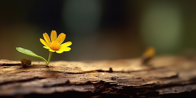 AI Generated AI Generative Beautiful yellow flower growing from wooden brick block table