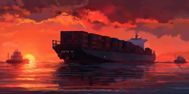AI Generated AI Generative Cargo transport ship boat Business sea nautical adventure trip travel Graphic Art