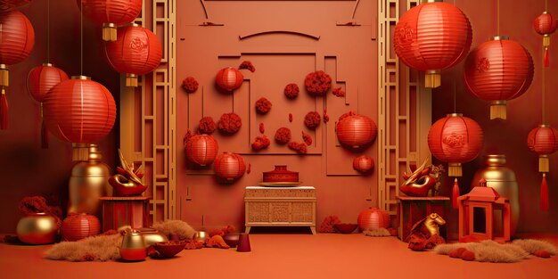 Ai generated ai generative chinese new year winter holiday festival traditional decoration