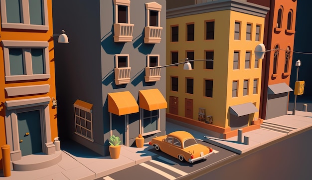 AI Generated AI Generative City urban scene in 3d Blender mode Cartoon kids style