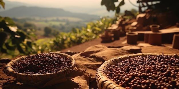 Foto ai generato ai generativo chicchi di caffè piantagione natura paesaggio all'aperto