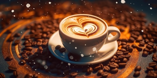 AI Generated AI Generative Coffee espresso cup mug latte art Coffee beans aroma background Coffee shop take away vibe Graphic Art