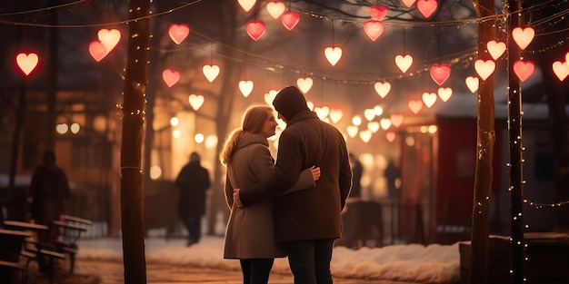 Сгенерированный AI Генеративный AI Пара обнимает друг друга ночью светящейся романтической любовью