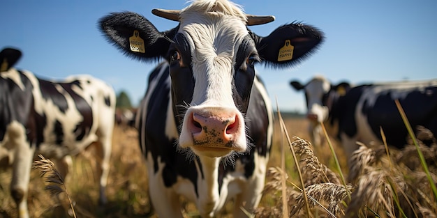 AI Generated AI Generative Cow animal face frontal funny portrait at green field farm Landscape