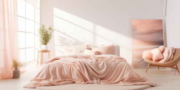 AI Generated AI Generative Cozy interior architecture bedroom in soft light colors Graphic Art