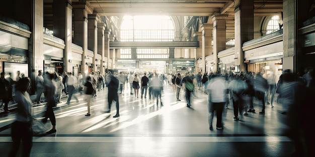 AI Generated AI Generative Crowd of people at railway station at rush hour Move motion Graphic Art