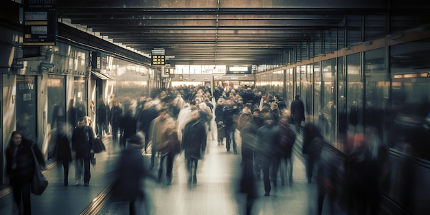 AI 生成 AI 生成 ラッシュアワーの駅の群衆 移動モーション グラフィック アート