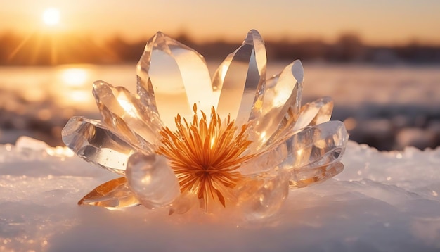 Сгенерированный AI Генеративный хрустальный цветок на ледяном фоне