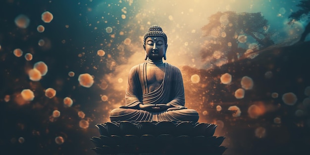 Сгенерированный AI Генеративный AI Культура История азиатской индийской религии Статуя Будды в старом