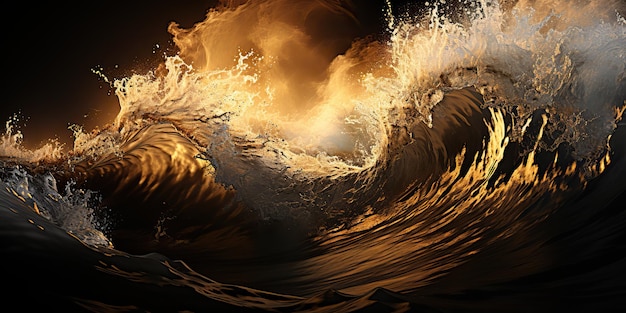 AI Generated AI Generative Dark black and yellow splash water sea ocean waves decorative background Graphic Art Illustration