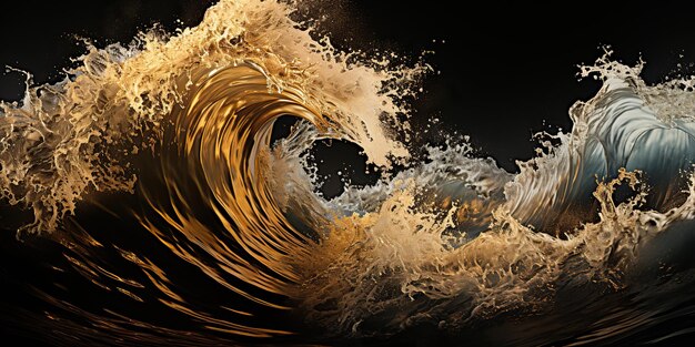 AI Generated AI Generative Dark black and yellow splash water sea ocean waves decorative background Graphic Art Illustration