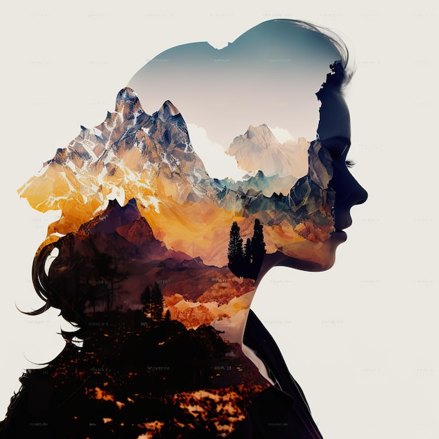 AI Generated AI Generative Double exposure illustration of combine pretty young girl and nature