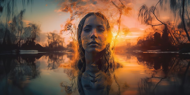 AI Generated AI Generative Double exposure photo realistic illustration