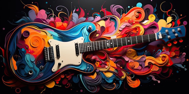 AI Generated AI Generative Draw paint sketch watercolor muisc guitar with color splash