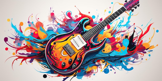 AI Generated AI Generative Draw 페인트 스케치 수채화 음악 기타(컬러 스플래쉬 포함)