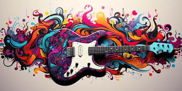 AI Generated AI Generative Draw paint sketch watercolor muisc guitar with color splash