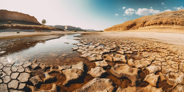 Foto ai generated ai generative lago e fiume prosciugati nella calda stagione estiva senza pioggia