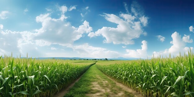 Ai generated ai generative fresh green field witj corn growing grass farming countryside background