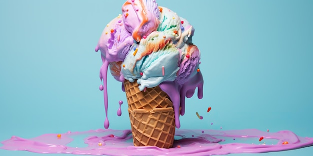 AI Generated AI Generative Fresh ice cream in waffle cone round Chocolate vanilla dessert