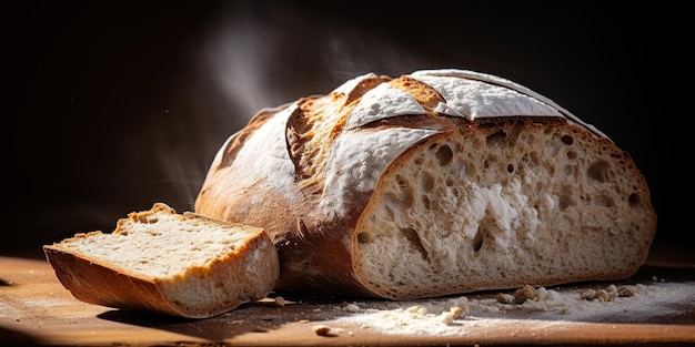 AI Generated AI Generative Fresh organic baked bakery wheat bread on wooden table