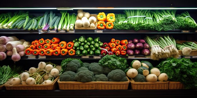 AI 생성 AI 생성 시장 매장 상점의 신선한 유기농 에코 푸드 다이어트 야채