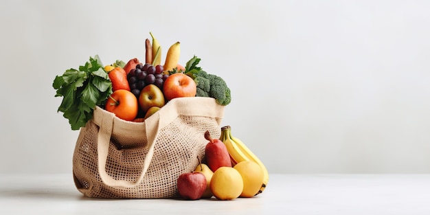 AI Generated AI Generative Fresh organic fruits and vegetables in white tote eco bag