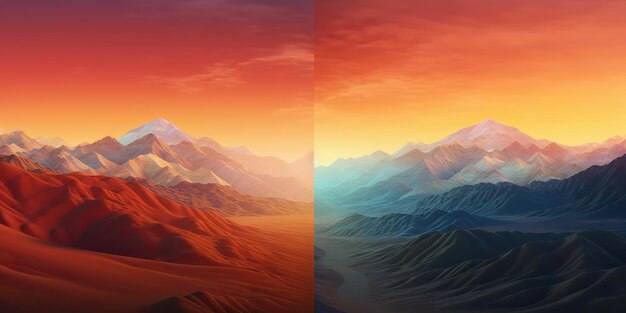 Ai generated ai generative gradient filter syntwave cyberpunk style mountains