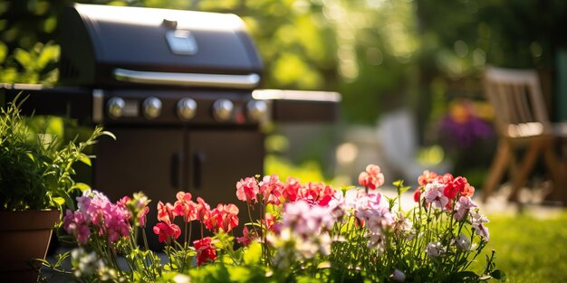 AI Generated AI Generative Grill barbecue machine at nature outdoor background