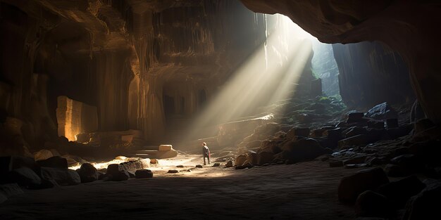 AI Generated AI Generative Under ground outdoor nature cave with light scene Adventure explore