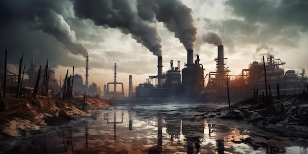 AI Generated AI Generative Heavy industry pollutes factory ecology catastrophe