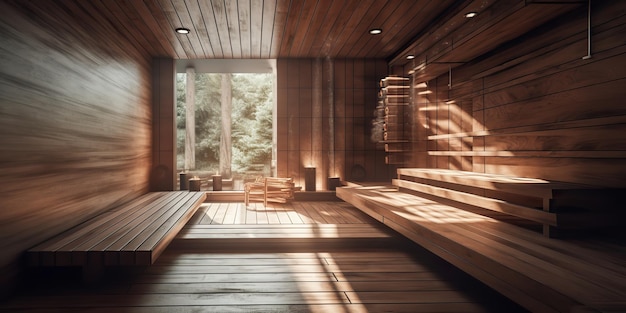 AI Generated AI Generative Home hotel luxe houten sauna Indoor interieurontwerp relax spa
