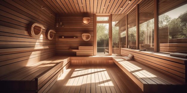 AI Generated AI Generative Home hotel luxe houten sauna Indoor interieurontwerp relax spa