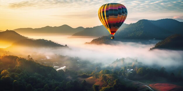 AI Generated AI Generative Hot air ballon fly 태국 치앙마이 산 그래픽 아트