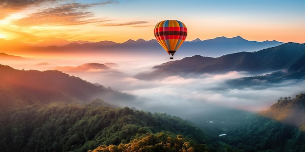 AI Generated AI Generative Hot air ballon fly 태국 치앙마이 산 그래픽 아트