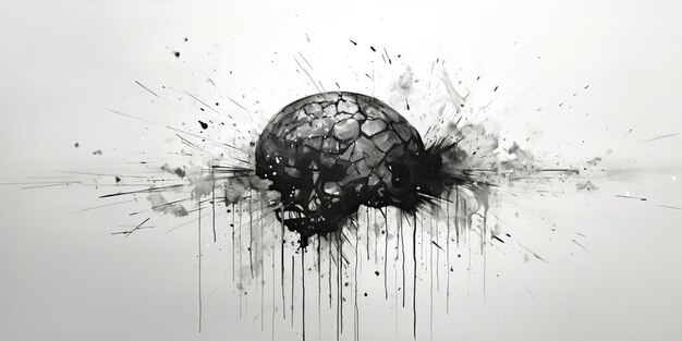 Сгенерированный ИИ Генеративный ИИ Человеческий мозг, разум, орган, чернильный эскиз, граффити, уличное настенное искусство, графическое искусство