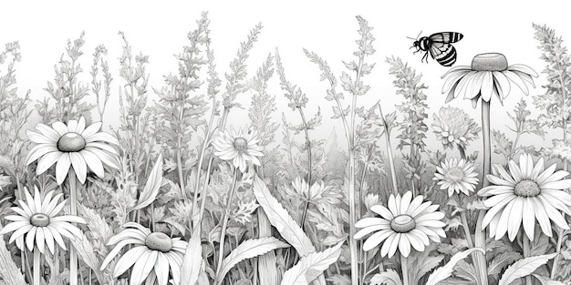AI Generated AI Generative Illustration of coloring book with wildflowers garden