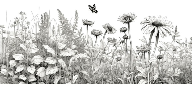 Photo ai generated ai generative illustration of coloring book with wildflowers garden