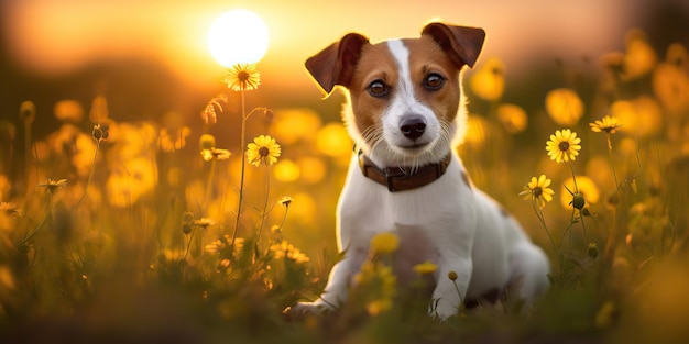AI Generative Jack Russell Terrier собака животное домашнее животное друг млекопитающее на полевых цветах