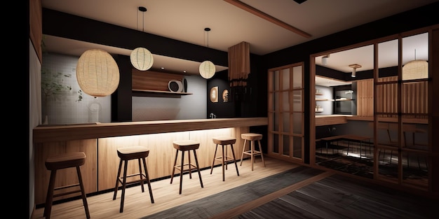 Сгенерированный AI Генеративный AI Японский Корейский азиатский минималистичный стиль бар кафе стиль ресторана